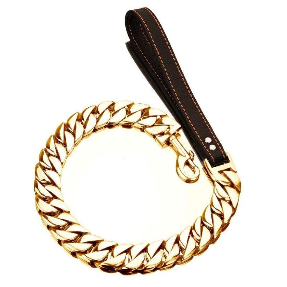 Running Lead Rope 32mm Dog Collar Chain Gold 316 Stainless Steel Bulldog Pitbull Collar Lead Pet Chain Necklace Trainning Large Dog Collar-Leash Only_XL 55cm