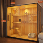 Luxury Pet House Large Wooden Cat Enclosure with LED Light & Wheels for Home Use(Medium)