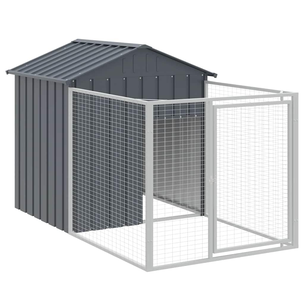 Outdoor Galvanized Steel Dog House with Extended Run Light Gray