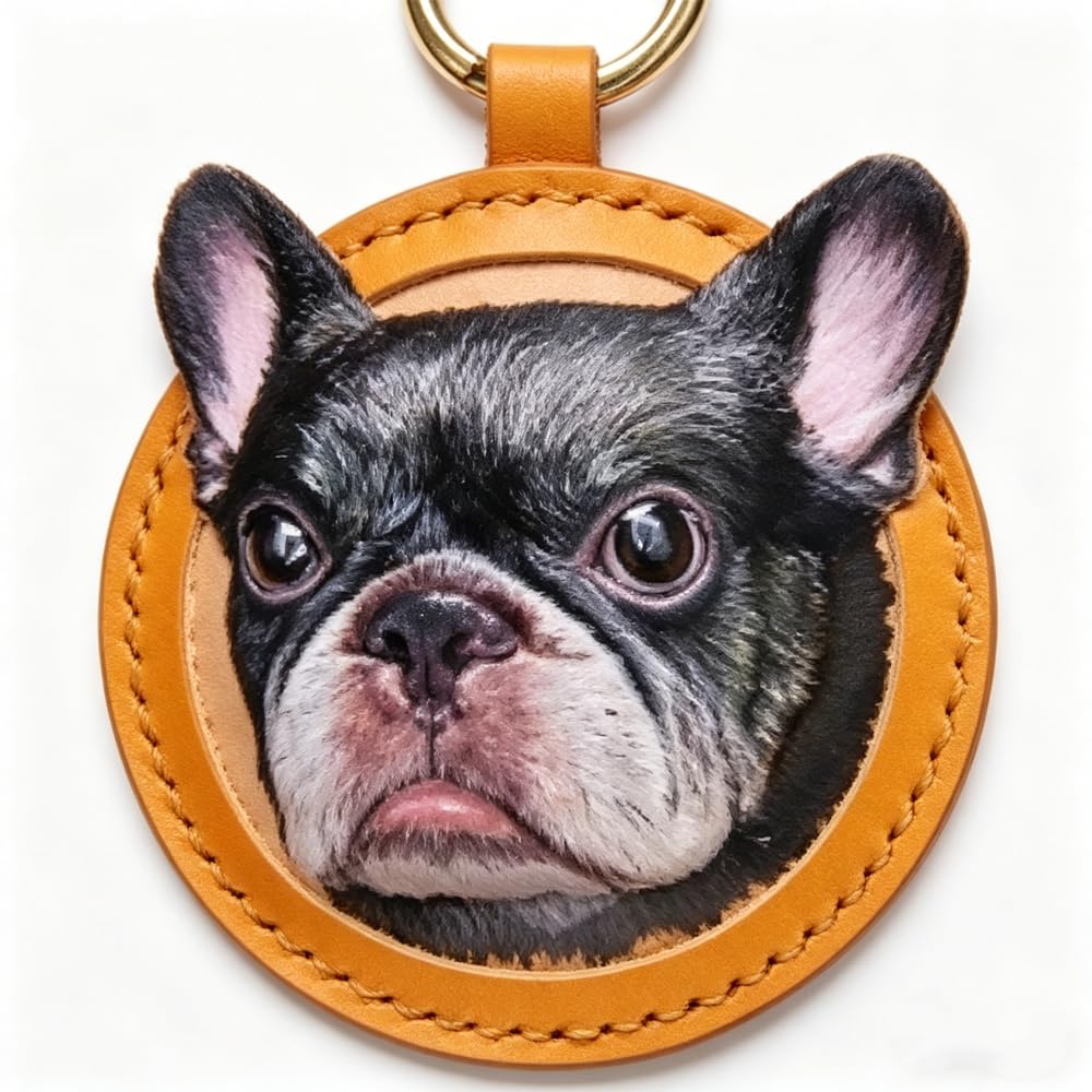 Handmade Stereo Relief Pet Portrait Leather Carving Pendant (Double Pets)