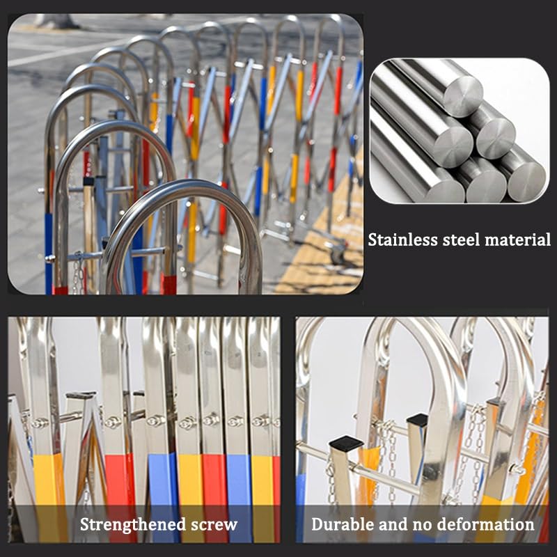 Expandable Barricade for Driveway Expandable Barricade Stainless Steel, Industrial Mobile Safety Barrier Gate with Casters, Retractable Traffic Fence for Supermarket School Road(4.