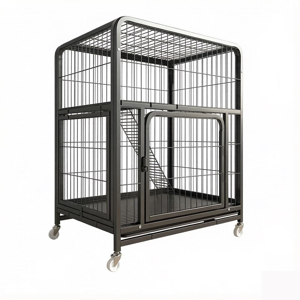 Luxury Pet House Cat Cage with Litter Box Multi Opening Rolling Cat Condo for Home Use(Gold,Large)