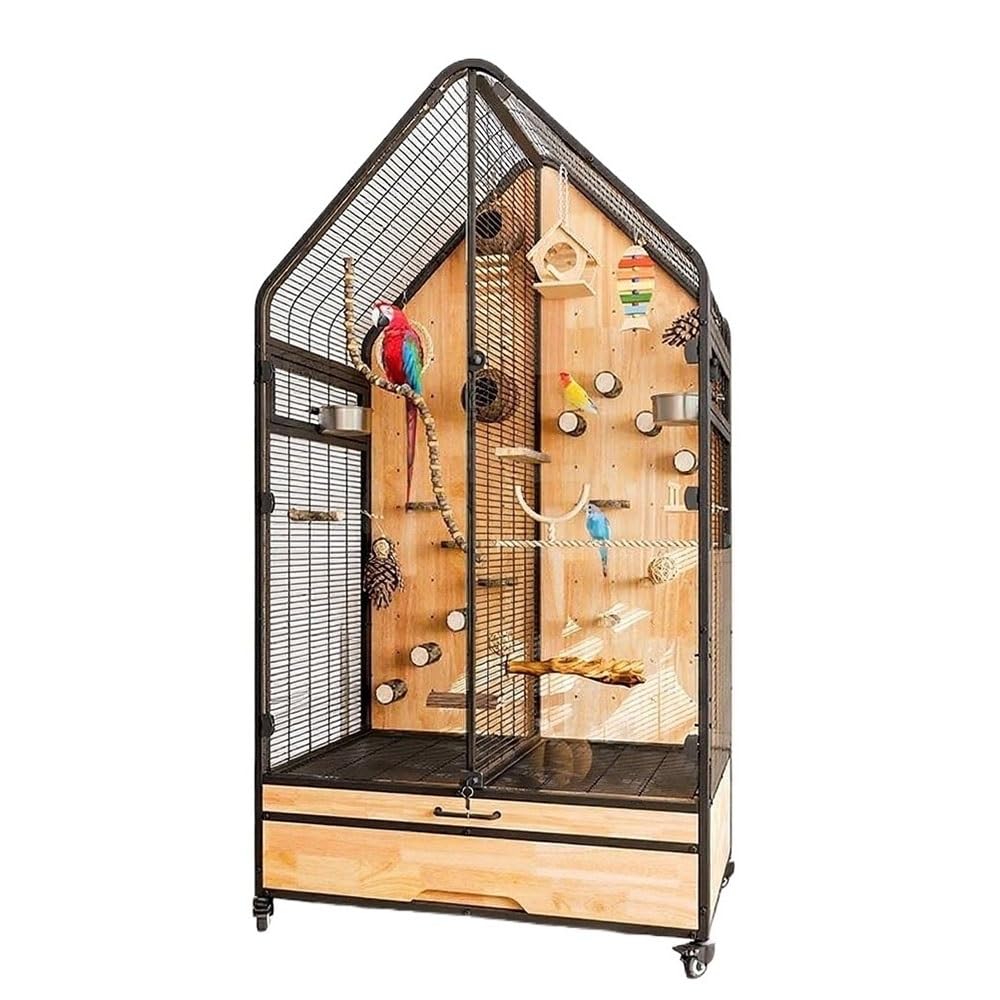 Bird Cage Birdcage Bird Villa Partitionable Three-Sided Ventilation Pull-Out Tray Storage Drawer Glass Door Pet Supplies(Small)