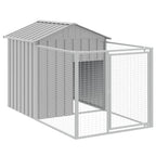 Outdoor Galvanized Steel Dog House with Extended Run Light Gray