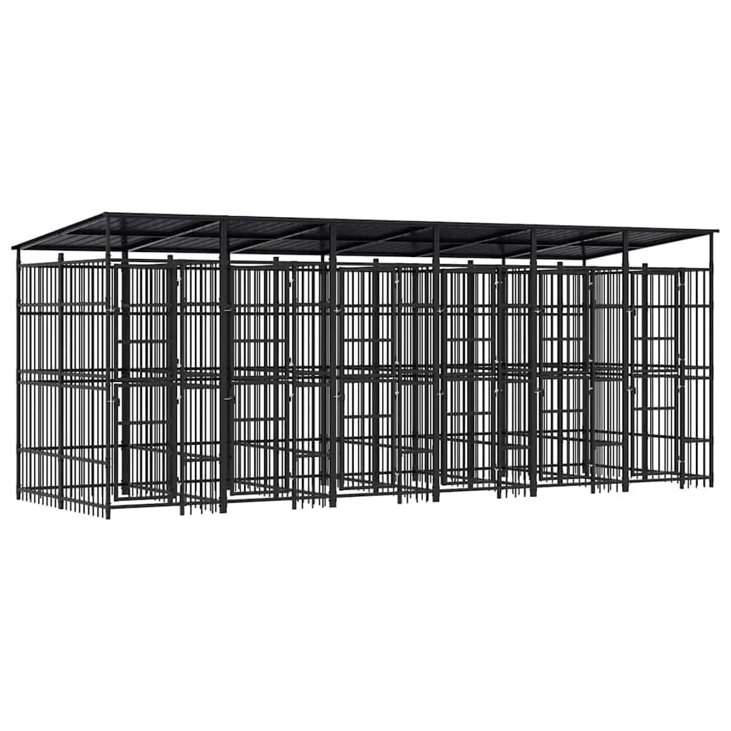 Steel Outdoor Dog Kennel with Lockable Latch, Powder-Coated Steel Dog Enclosure for Playing, Exercising, and Training