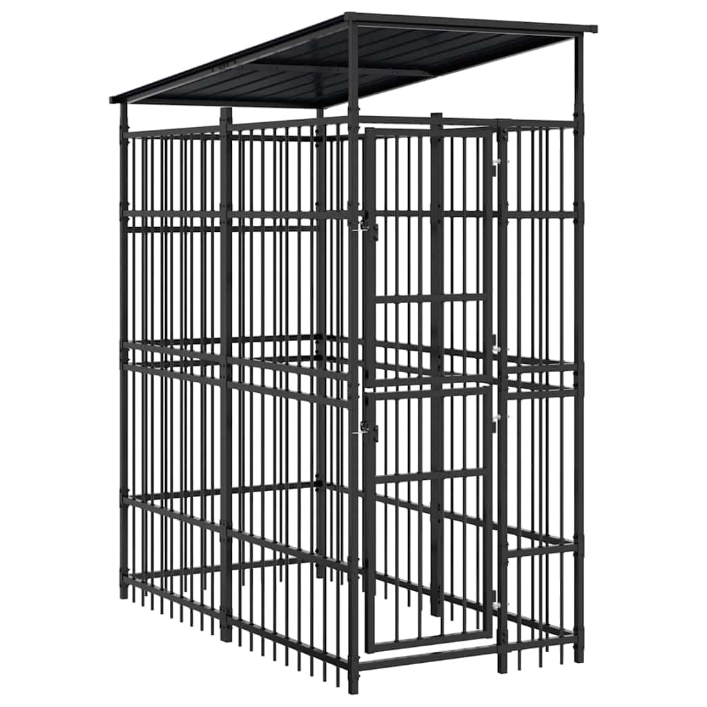 Steel Outdoor Dog Kennel with Lockable Latch, Powder-Coated Steel Dog Enclosure for Playing, Exercising, and Training