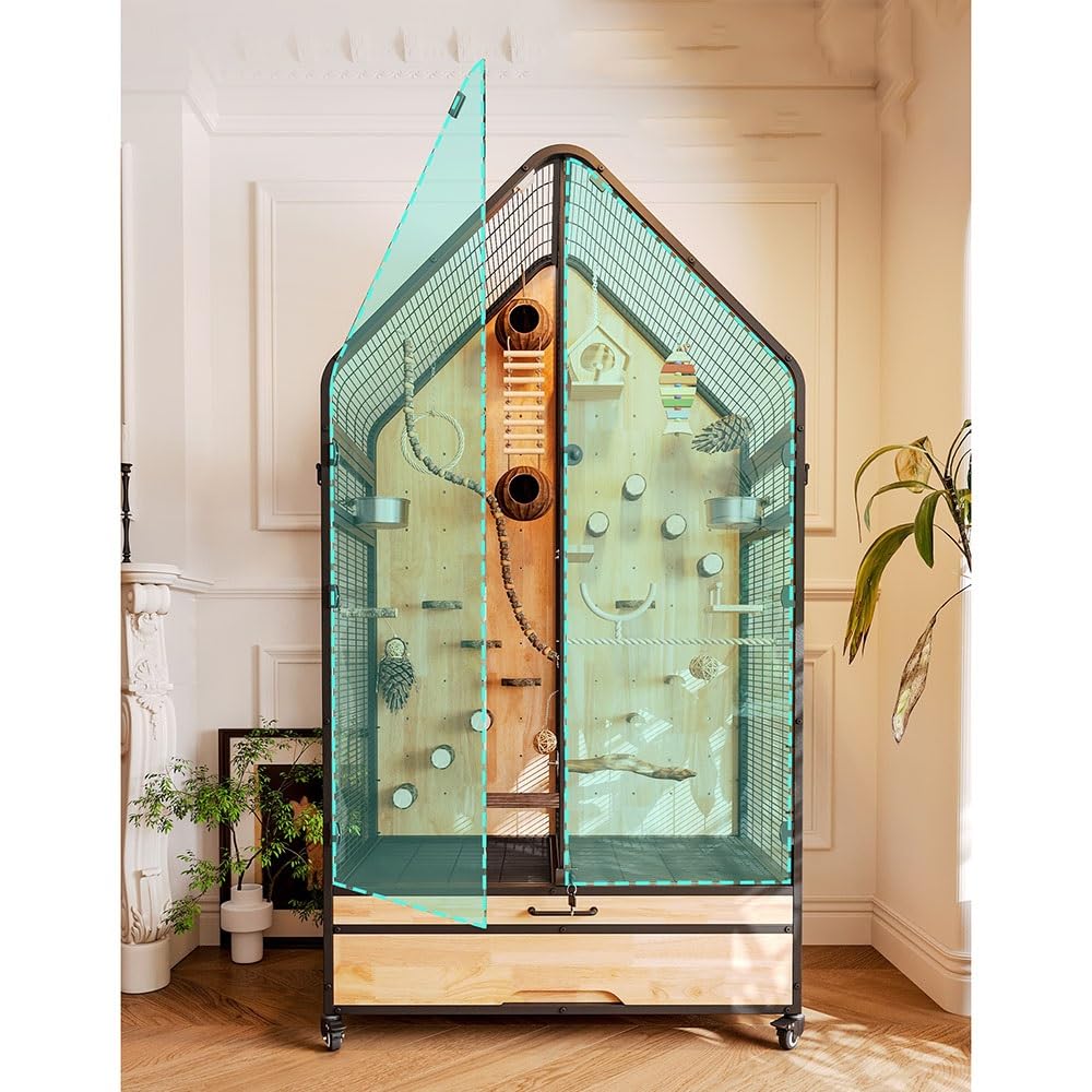 Bird Cage Birdcage Bird Villa Partitionable Three-Sided Ventilation Pull-Out Tray Storage Drawer Glass Door Pet Supplies(Small)