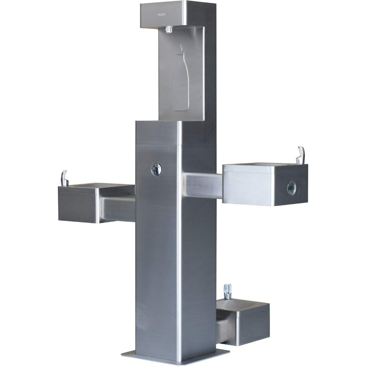 Global Industrial Outdoor Bottle Filler, 316 Stainless Steel, Pushbutton with Bi-Level Drinking Fountain & Pet Station, Black Powder Coat, 47-3/4"W x 28-3/8"D x 60-1/4"H