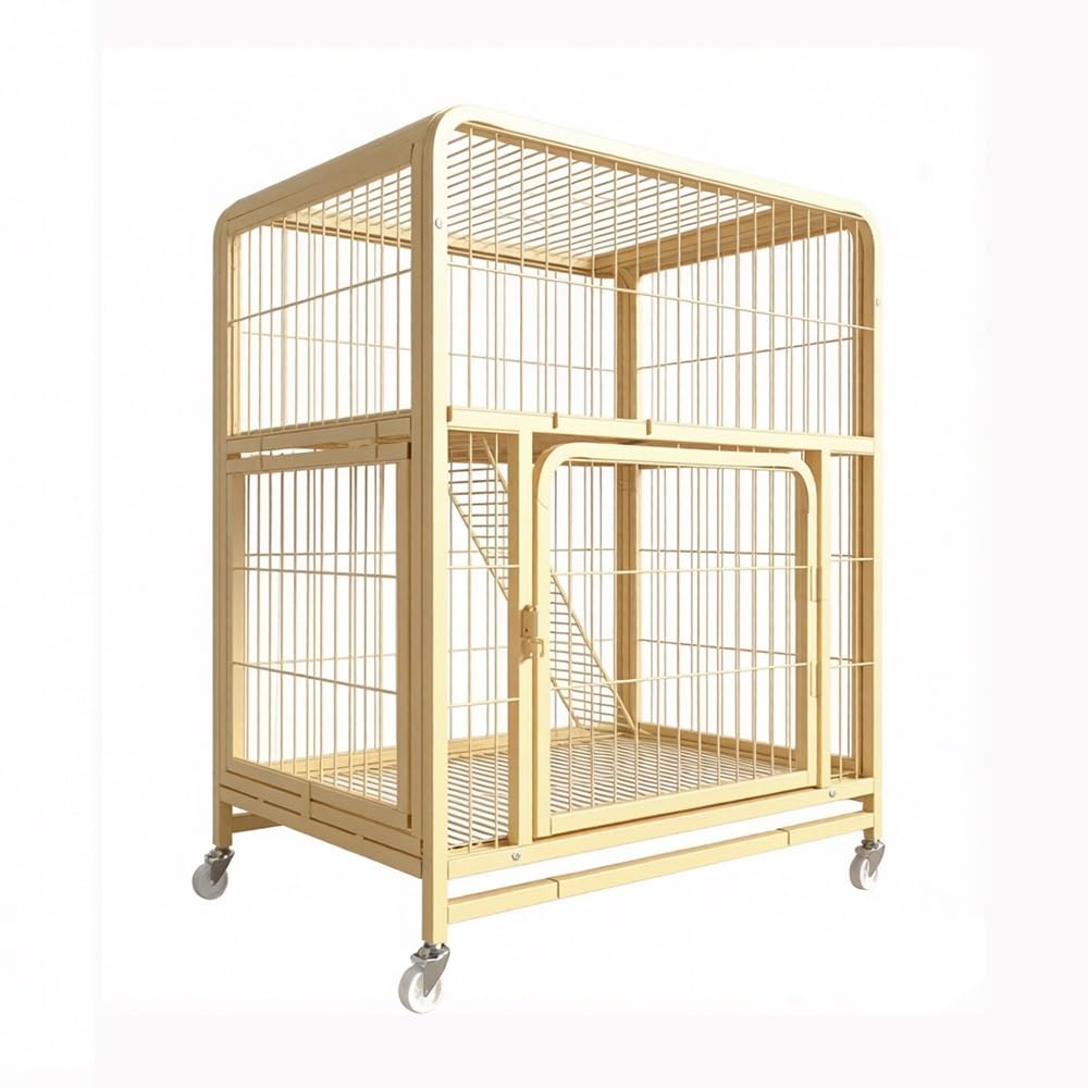 Luxury Pet House Cat Cage with Litter Box Multi Opening Rolling Cat Condo for Home Use(Gold,Large)
