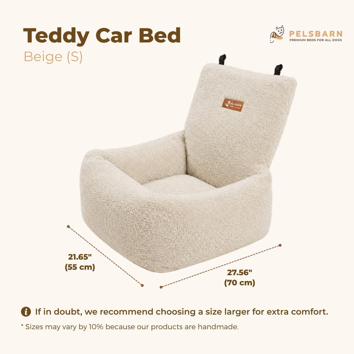 Pelsbarn Teddy Dog Car Bed, Washable Bolster Travel Seat, Small, Gray