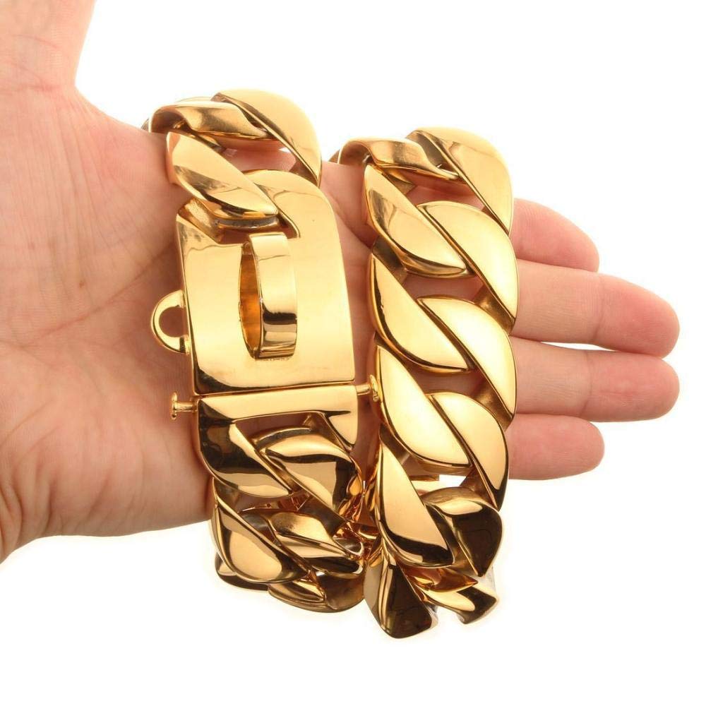 Running Lead Rope 32mm Dog Collar Chain Gold 316 Stainless Steel Bulldog Pitbull Collar Lead Pet Chain Necklace Trainning Large Dog Collar-Leash Only_XL 55cm