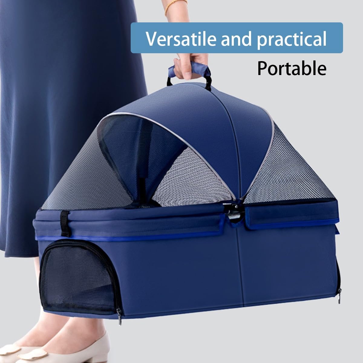 Dog Cats Stroller Folding Pet Cage Jogger Stroller, 4 Wheel Pet Stroller with Storage Pocket Weather Cover, Breathable and Visible Mesh for Small Dogs Suitable for Taking Pets for a Walk or Shopping