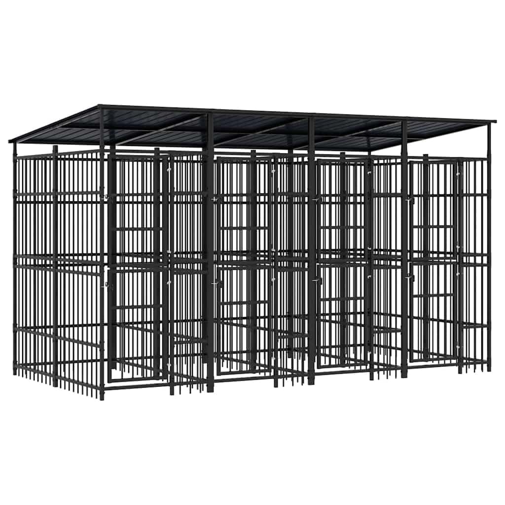 Steel Outdoor Dog Kennel with Roof 119 ft²