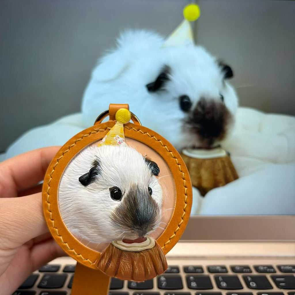 Handmade Stereo Relief Pet Portrait Leather Carving Pendant (Double Pets)