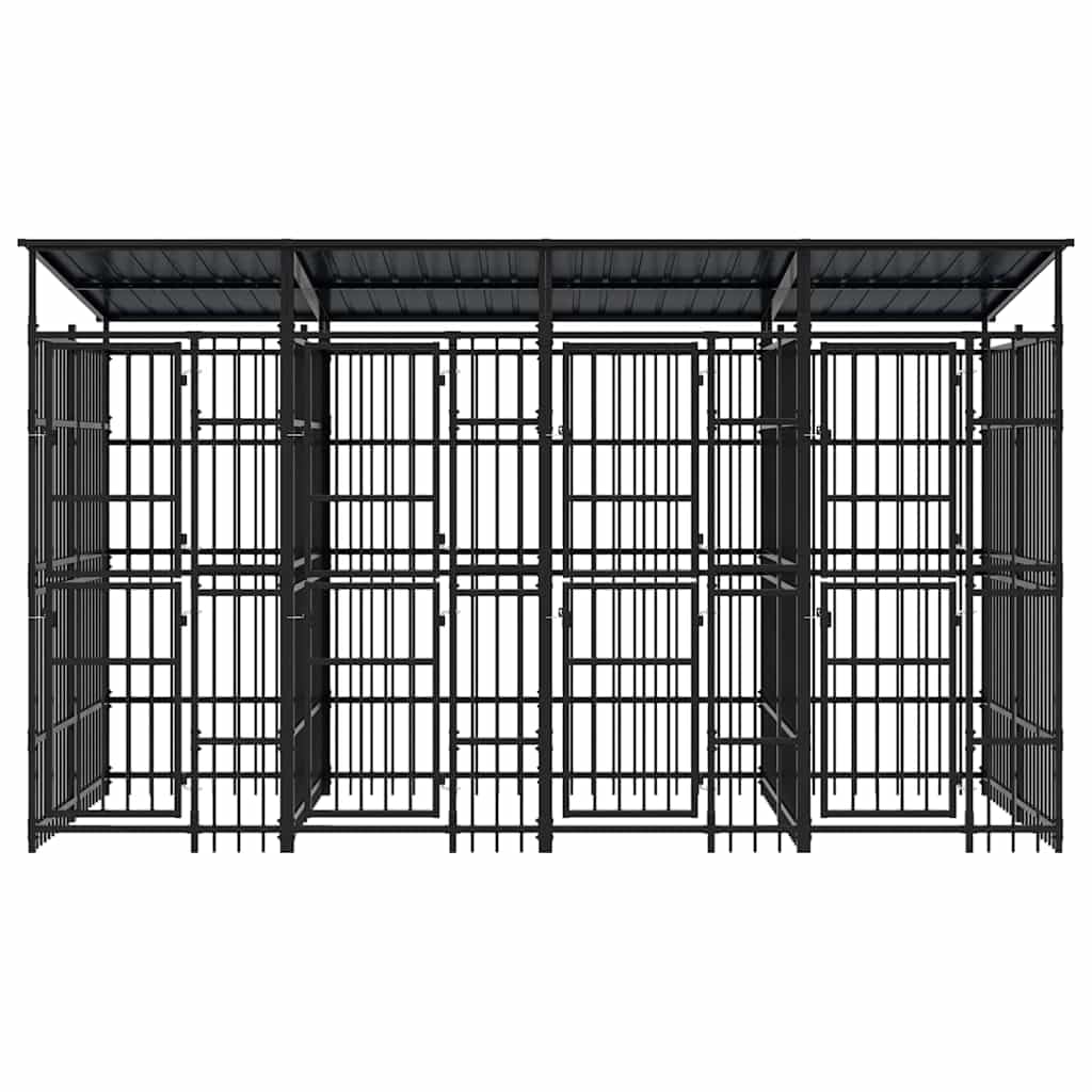 Dog Kennel, Powder-Coated Steel Playpen, Lockable Door, Black