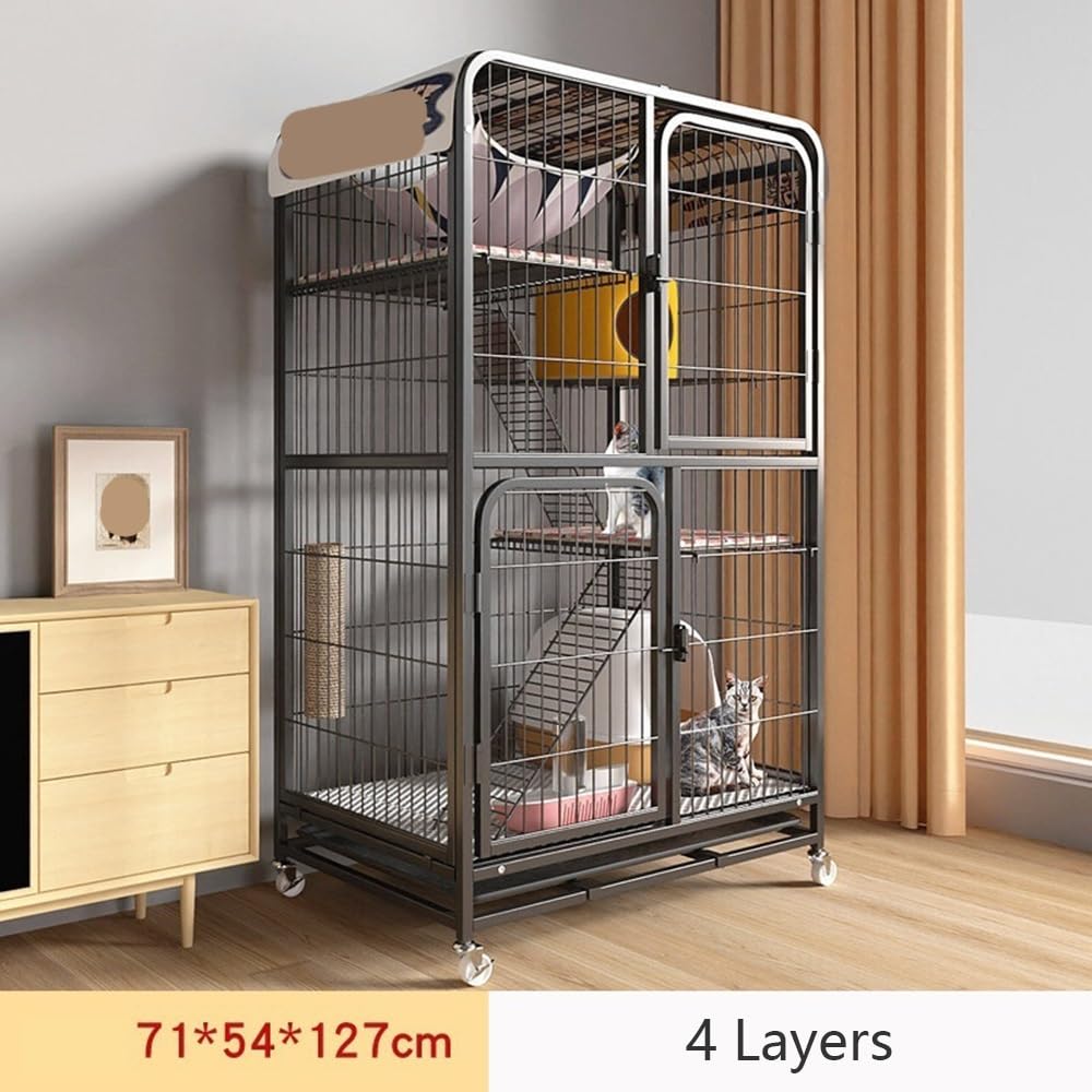 Cat House Cat Cage with Litter Box Multi Opening Rolling Condo