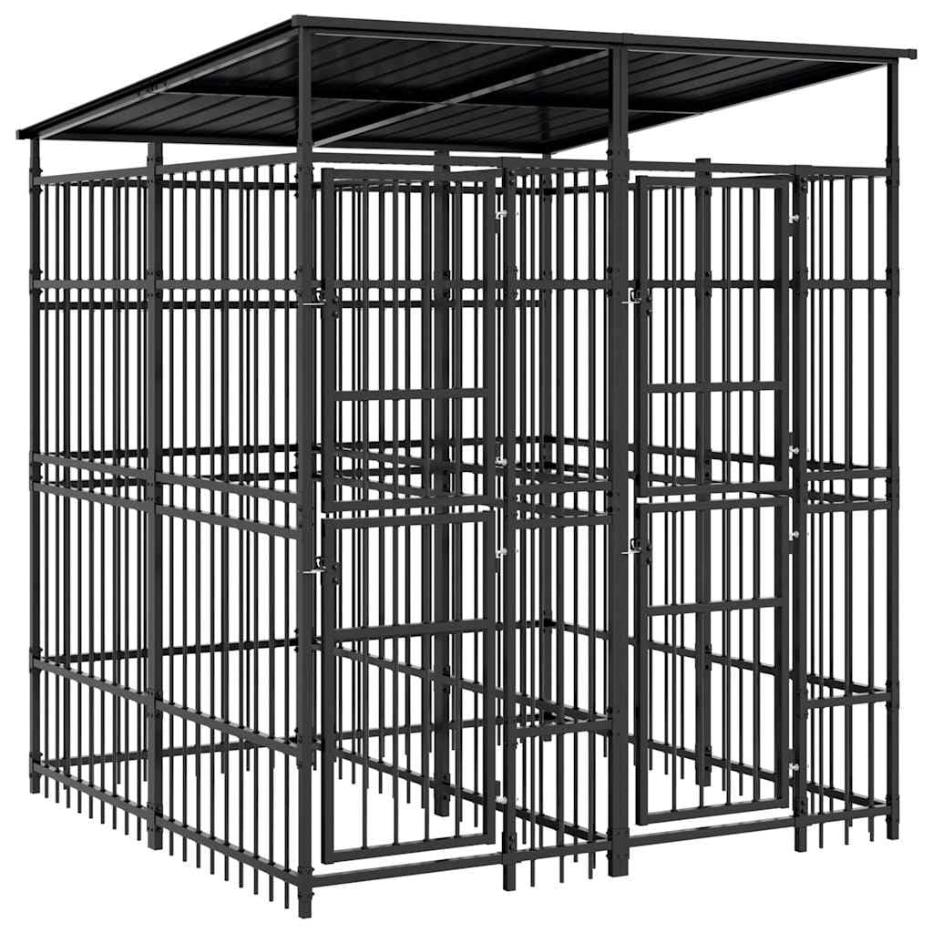 Steel Outdoor Dog Kennel with Lockable Latch, Powder-Coated Steel Dog Enclosure for Playing, Exercising, and Training