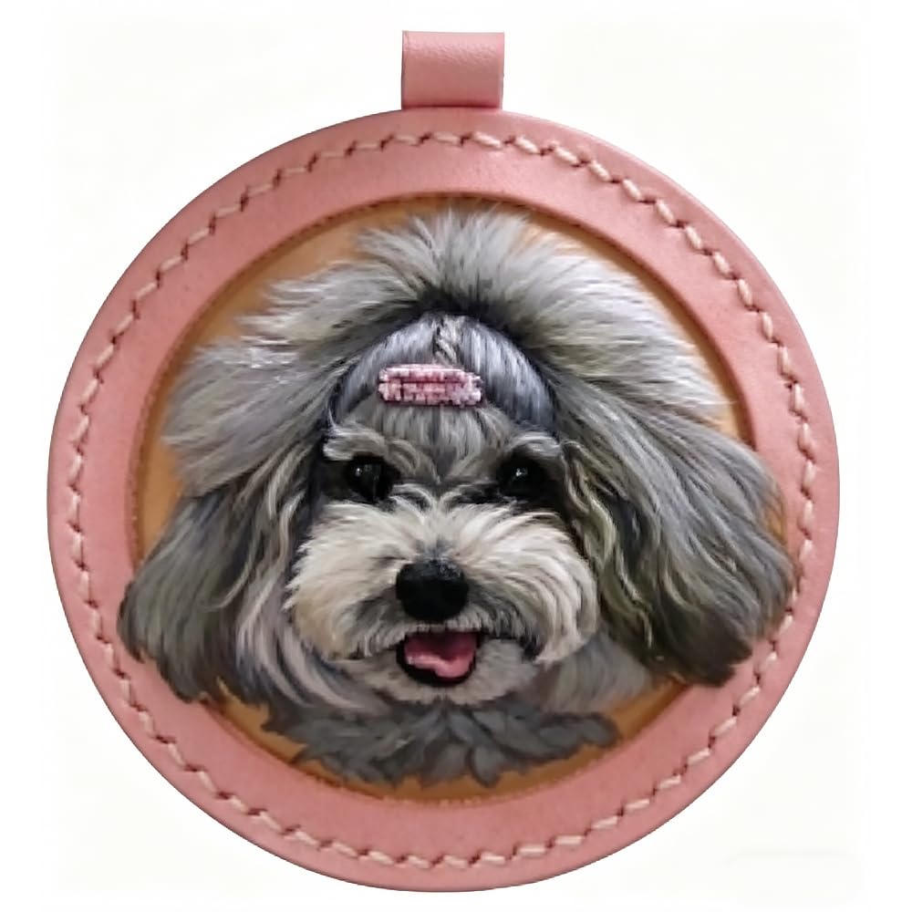 Handmade Stereo Relief Pet Portrait Leather Carving Pendant (Double Pets)