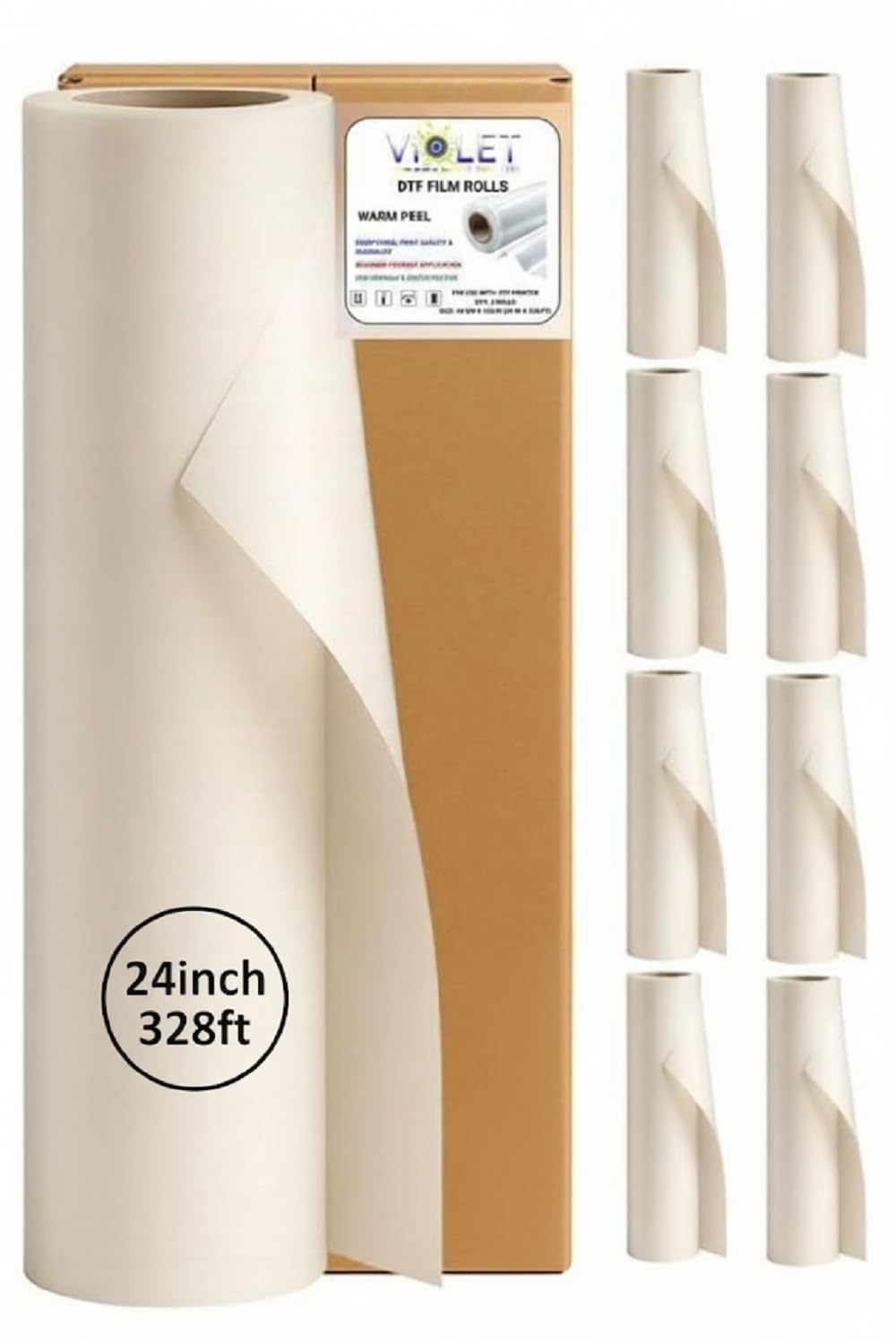 20 DTF Transfer Film Rolls (Hot Peel) 24""x 328ft Double-Sided Clear PET Heat Transfer Paper for Direct-to-Film Printing 24-inch DTF Film Roll Compatible with All DTF Printers for T-Shirts Textile