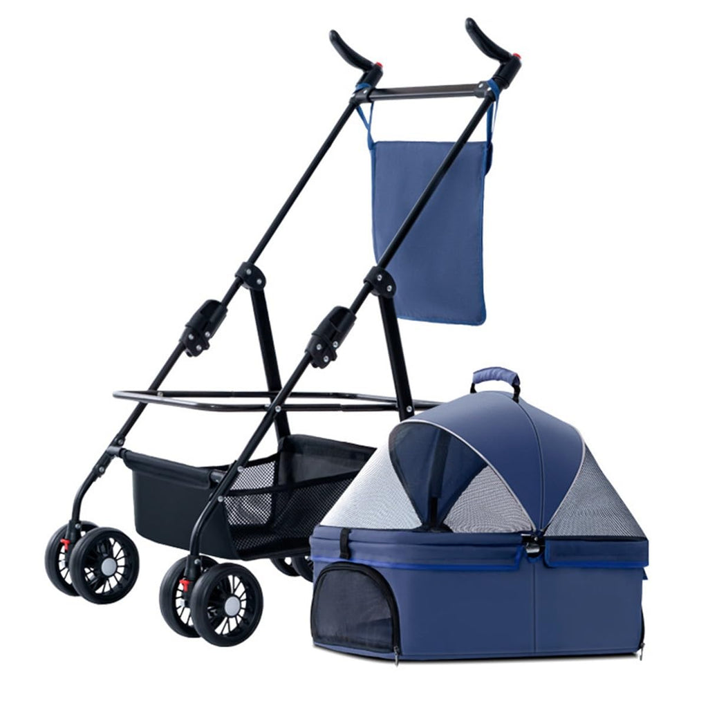 Dog Cats Stroller Folding Pet Cage Jogger Stroller, 4 Wheel Pet Stroller with Storage Pocket Weather Cover, Breathable and Visible Mesh for Small Dogs Suitable for Taking Pets for a Walk or Shopping
