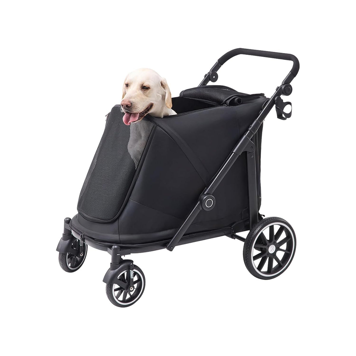 Dog Stroller for Large Dogs, 100 Lbs Heavy Duty Pet Wagon with 12" All-Terrain Rubber Rear Wheels, Shock-Absorbing Front Wheels, Dual Entry, Top Window & Storage Bag, Foldable Cart for Senior Pets