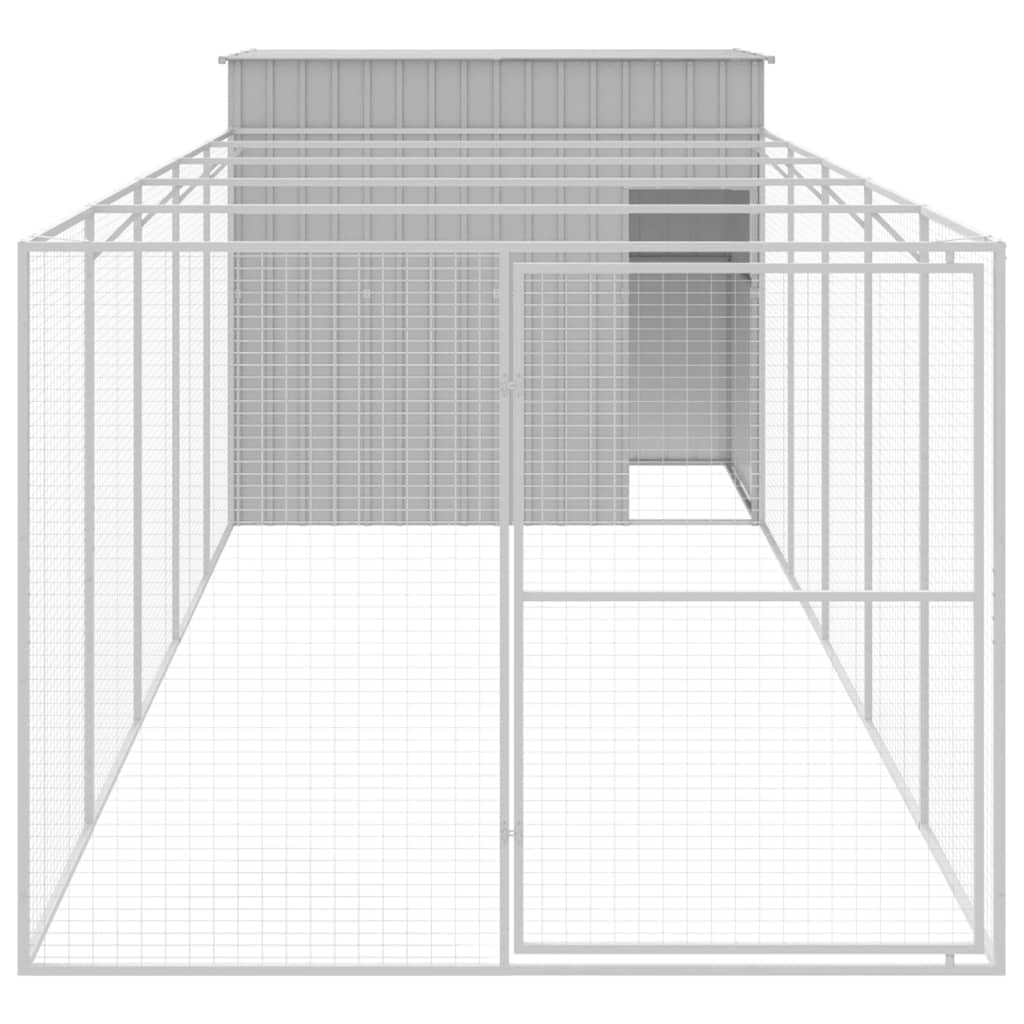 Outdoor Galvanized Steel Dog House Kennel with Extended Run Gray