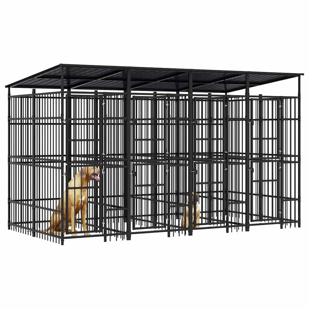 Dog Kennel, Powder-Coated Steel Playpen, Lockable Door, Black