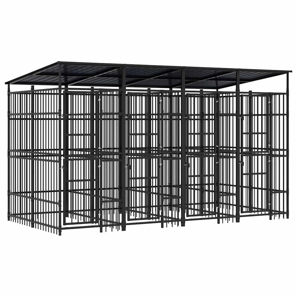 Outdoor Dog Kennel, Steel Wire Playpen with Roof, 79.3 sq ft