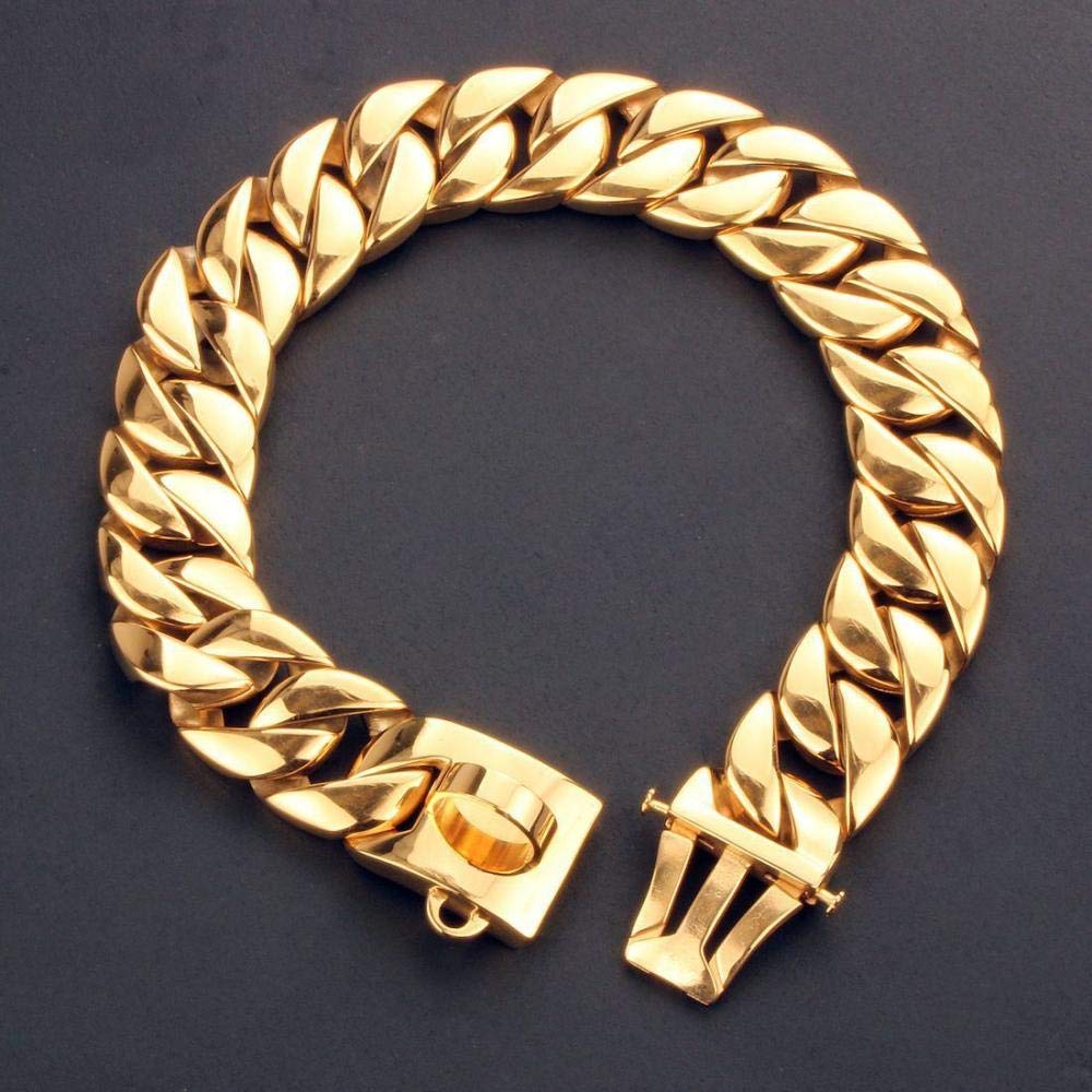 Running Lead Rope 32mm Dog Collar Chain Gold 316 Stainless Steel Bulldog Pitbull Collar Lead Pet Chain Necklace Trainning Large Dog Collar-Leash Only_XL 55cm