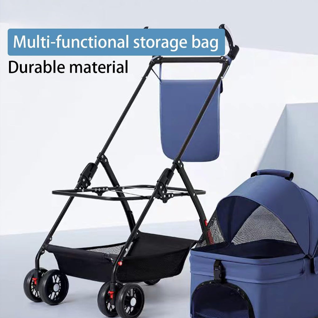Dog Cats Stroller Folding Pet Cage Jogger Stroller, 4 Wheel Pet Stroller with Storage Pocket Weather Cover, Breathable and Visible Mesh for Small Dogs Suitable for Taking Pets for a Walk or Shopping