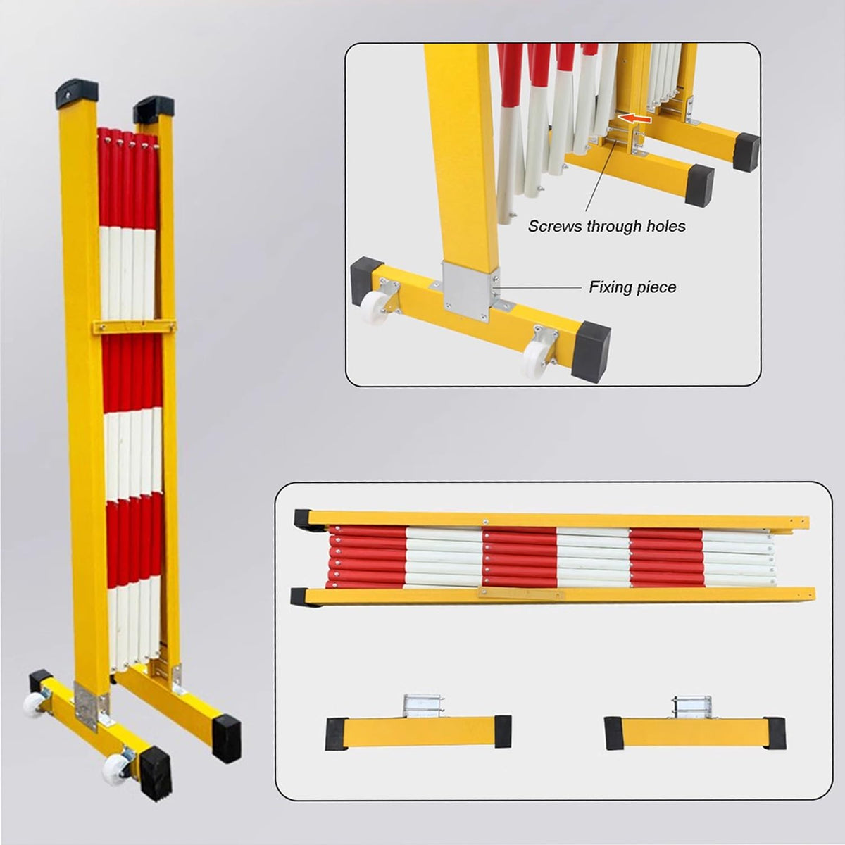 Portable Retractable Folding Barrier Mobile Scissor Gate Traffic Fence for Road Construction Durable Outdoor Safety Barrier - Easy Setup & Highly Visible,Red White-1.2x8m