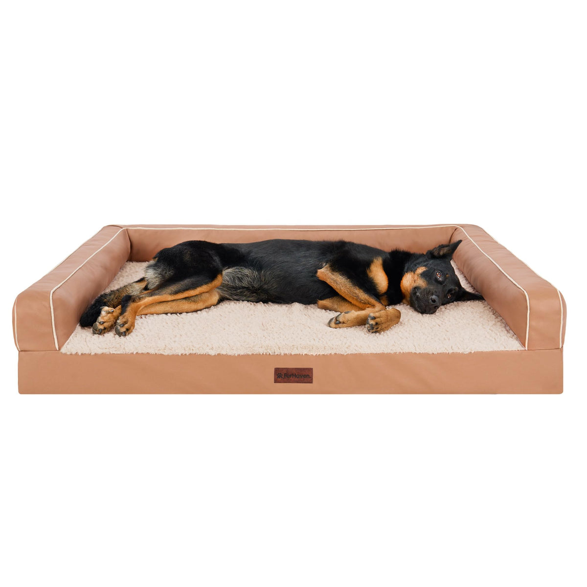 Furhaven Cooling Gel Dog Bed for Large Dogs w/ Removable Bolsters & Washable Cover, For Dogs Up to 125 lbs - Quilted Sofa - Iron Gray, Jumbo Plus/XXL