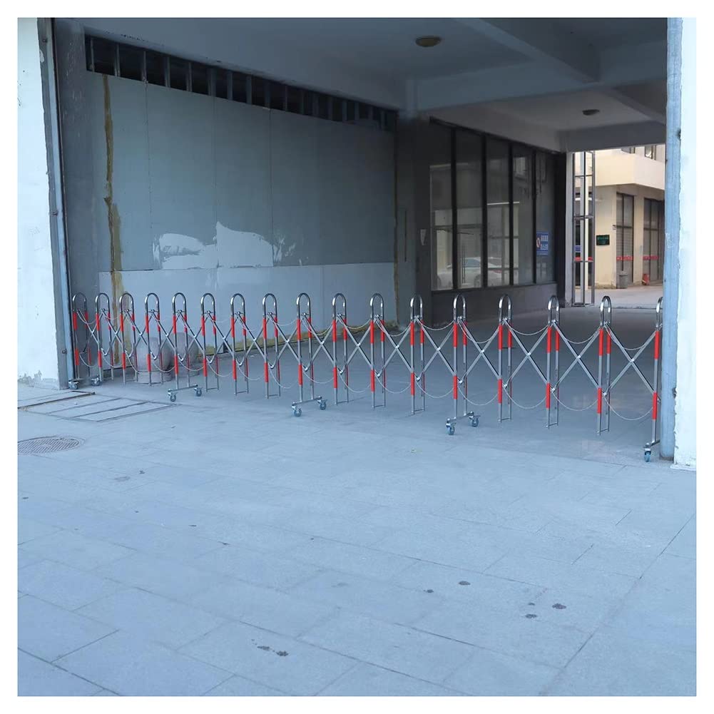Metal Folding Safety Gate - Expandable Retractable Driveway Barrier with Wheels - Traffic Fence for Driveway & Garage - Quickly Block Off Any Area, Child & Pet Safety