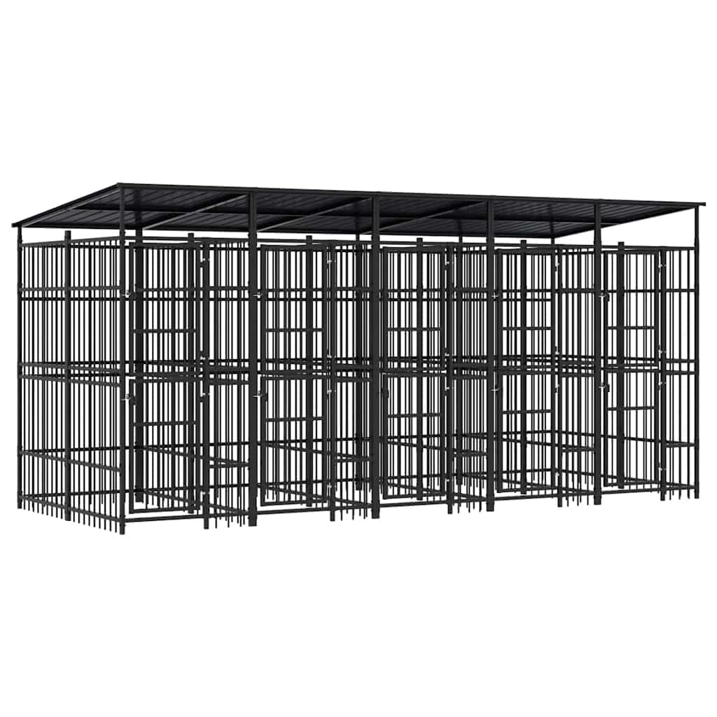 Steel Outdoor Dog Kennel with Lockable Latch, Powder-Coated Steel Dog Enclosure for Playing, Exercising, and Training
