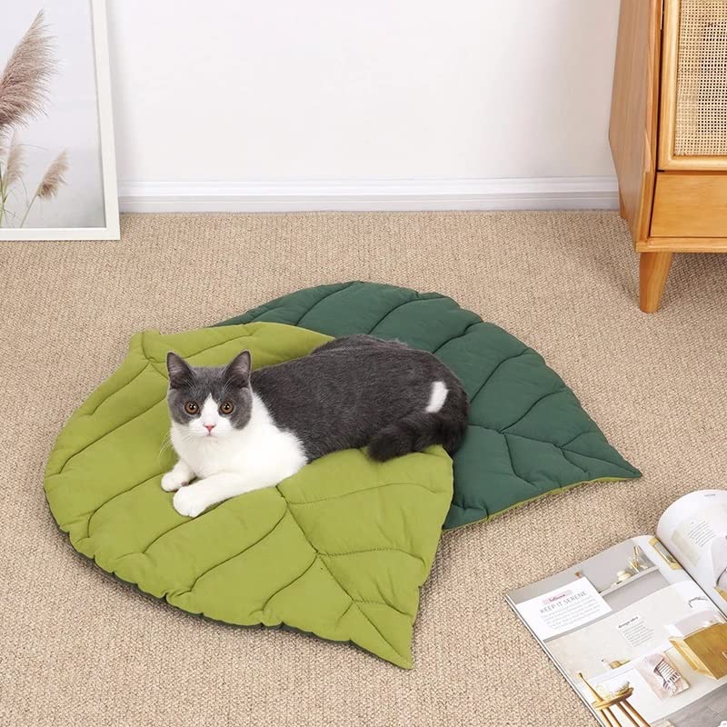 Cat Bed Mat Leaf Shape Soft Dog Bed Crate Pad Machine Washable Mattress Medium Small