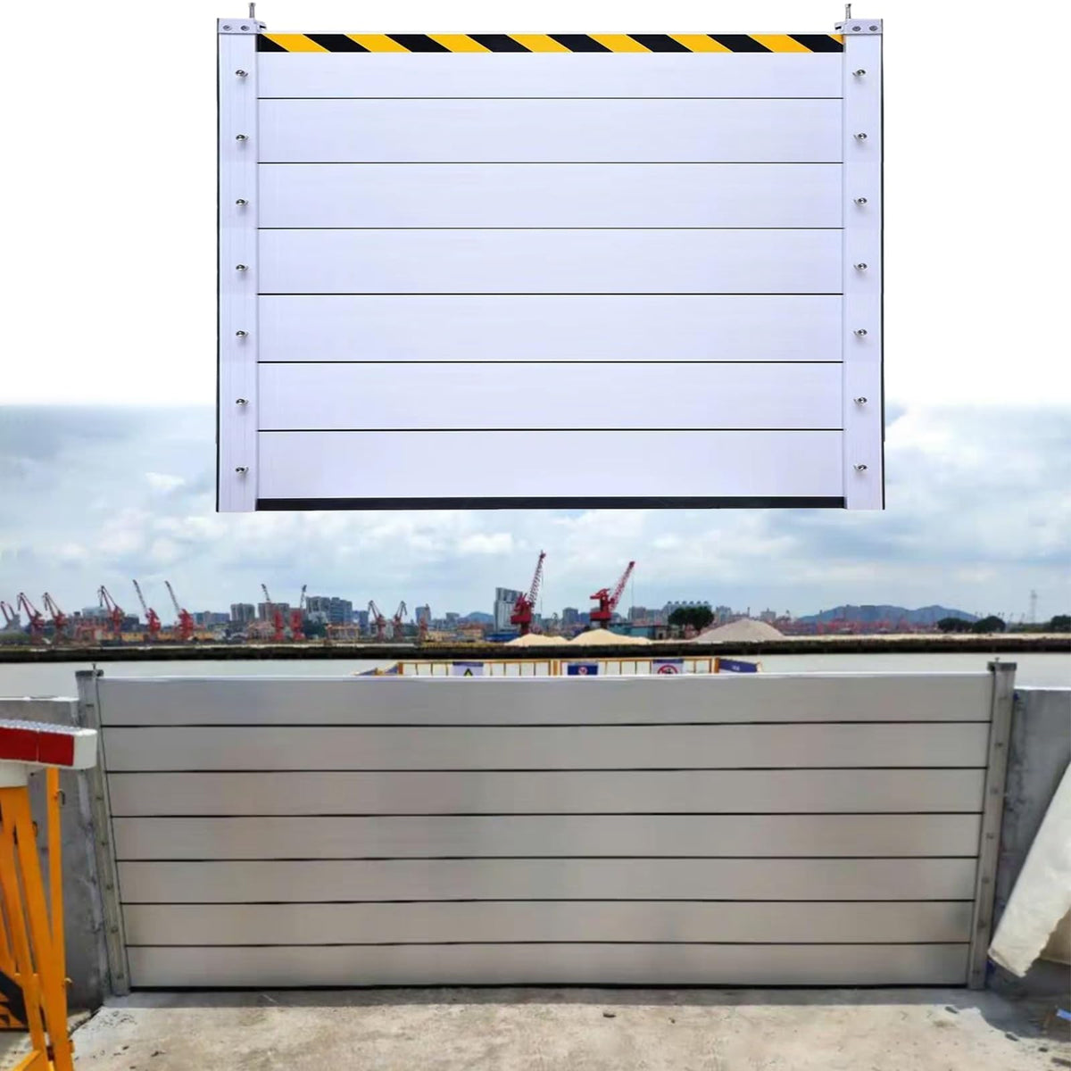 Detachable Anti Flood Gate 4.5ft High, Flood Control Barrier 21' 20' 19' 18' 17' 16' 15' 14' 13' 12' 11' 10' 9' 8' 7' 6' 5' 4', Flood Protection Baffle(Silver-L-9.8ft/117.6"/298.7cm)