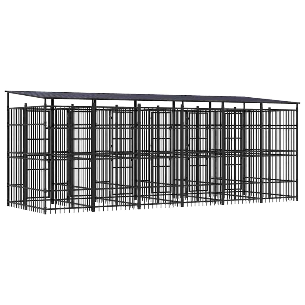 Outdoor Dog Kennel with Roof Steel 119 ft²