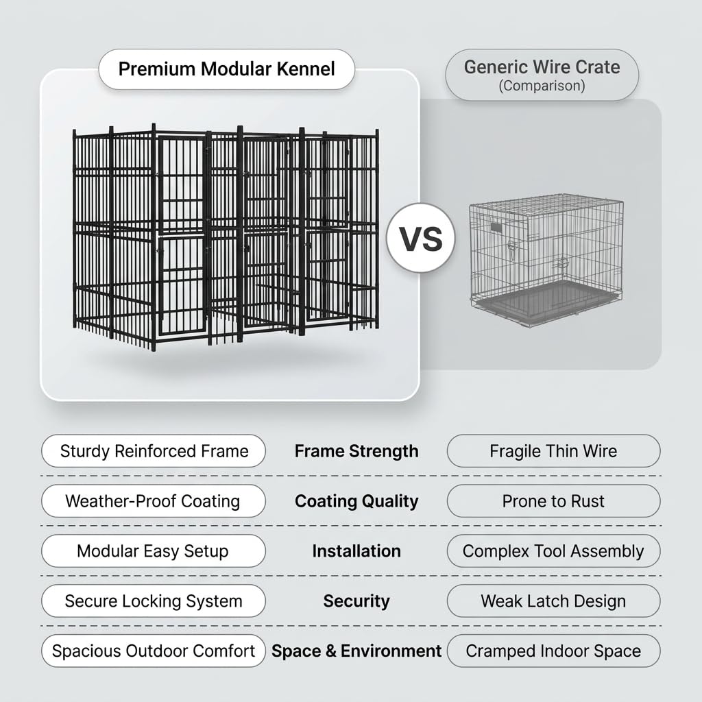 Outdoor Dog Kennel, 79.3 sq. ft. Heavy Duty Steel Pet Enclosure