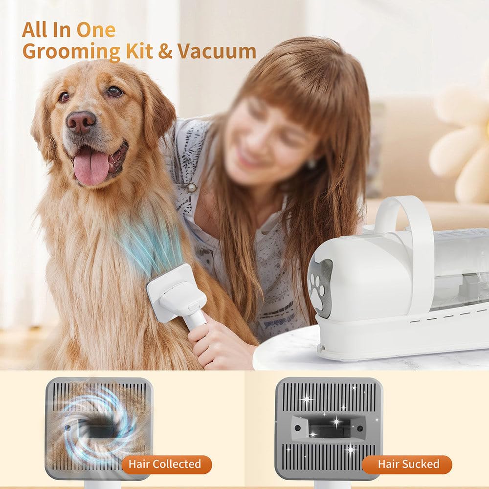 Dog Grooming Kit, 13000Pa Strong Pet Grooming Vacuum, 1L Dust Cup Dog Brush Vacuum With 6 Pet Grooming Tools For Dogs Cats Shedding Grooming