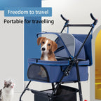 Dog Cats Stroller Folding Pet Cage Jogger Stroller, 4 Wheel Pet Stroller with Storage Pocket Weather Cover, Breathable and Visible Mesh for Small Dogs Suitable for Taking Pets for a Walk or Shopping