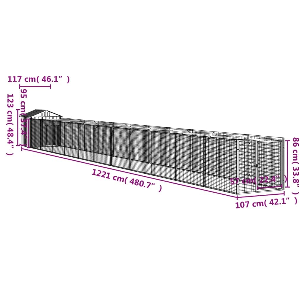 Outdoor Galvanized Steel Dog House with Extended Run Light Gray
