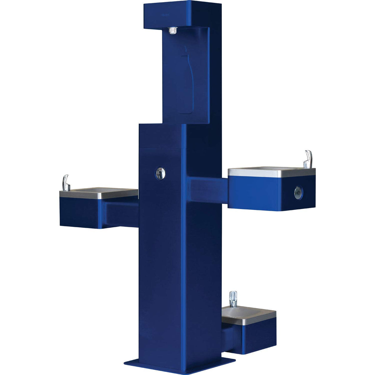 Global Industrial Outdoor Bottle Filler, 316 Stainless Steel, Pushbutton with Bi-Level Drinking Fountain & Pet Station, Black Powder Coat, 47-3/4"W x 28-3/8"D x 60-1/4"H