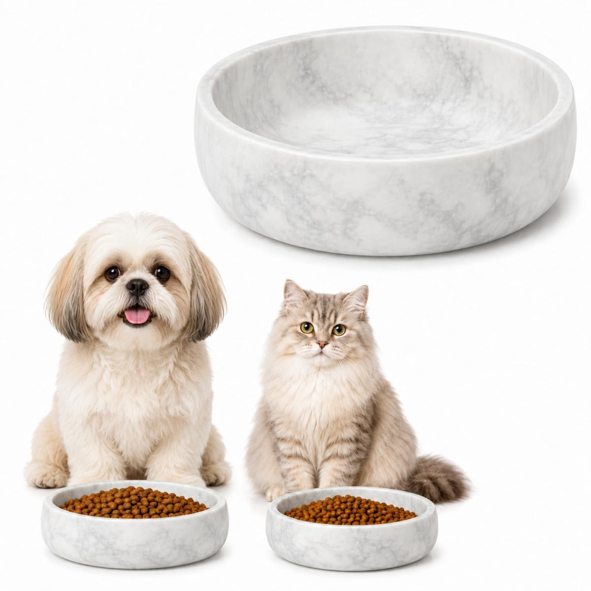 White Marble Dog Bowl Large Heavy Duty Non Slip Food Water Dish 6 Cups Gift
