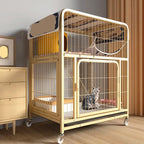 Luxury Pet House Cat Cage with Litter Box Multi Opening Rolling Cat Condo for Home Use(Gold,Large)