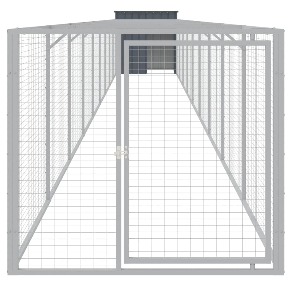 Dog House with Extended Run Anthracite Galvanized Steel