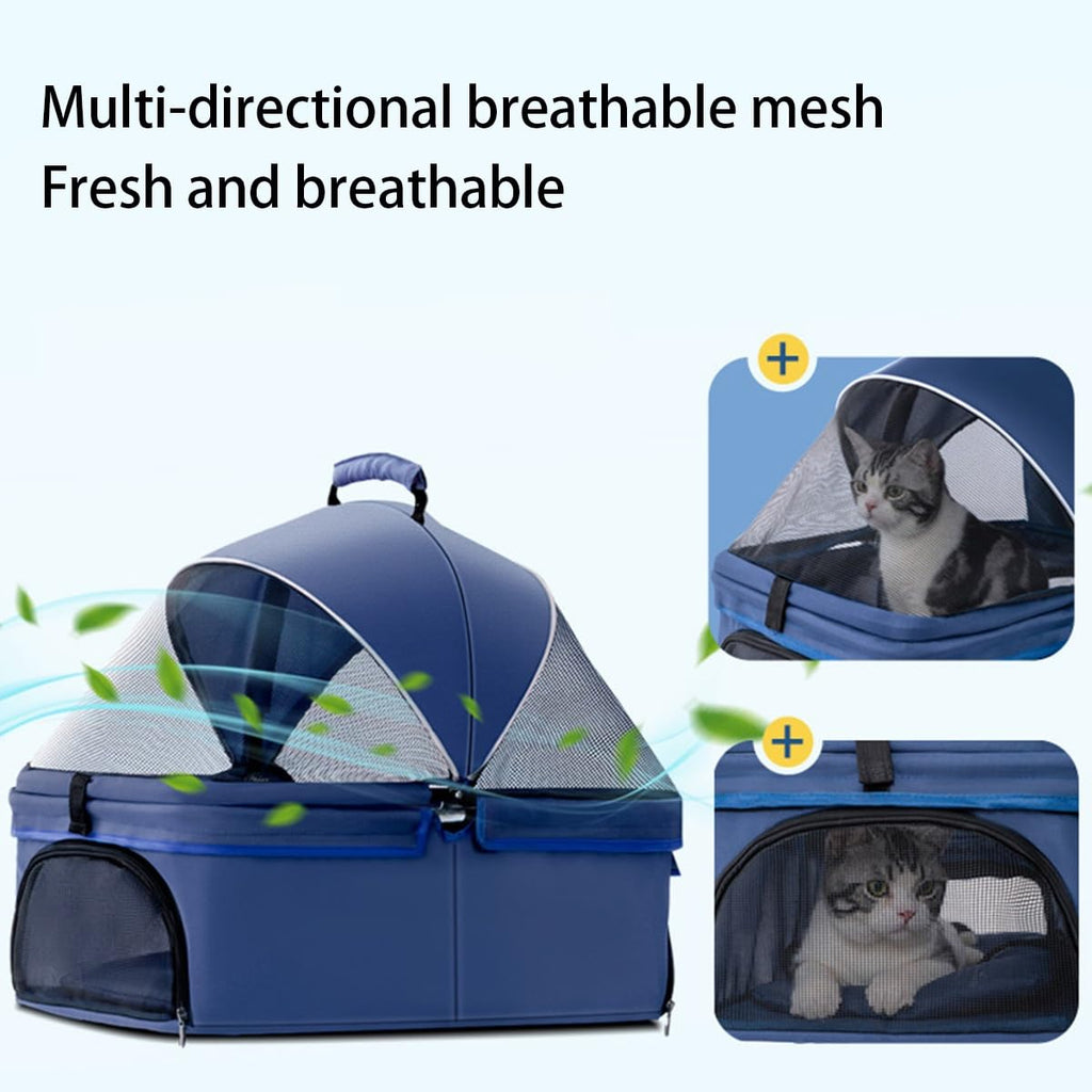 Dog Cats Stroller Folding Pet Cage Jogger Stroller, 4 Wheel Pet Stroller with Storage Pocket Weather Cover, Breathable and Visible Mesh for Small Dogs Suitable for Taking Pets for a Walk or Shopping