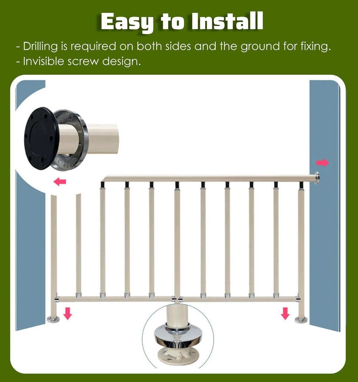 Extra Wide Securi Bars for Kids & Pet Safety, Fall Protection Balcony Guard, Adjustable Security Railings for Home, Durable & Easy Install Safety Gates