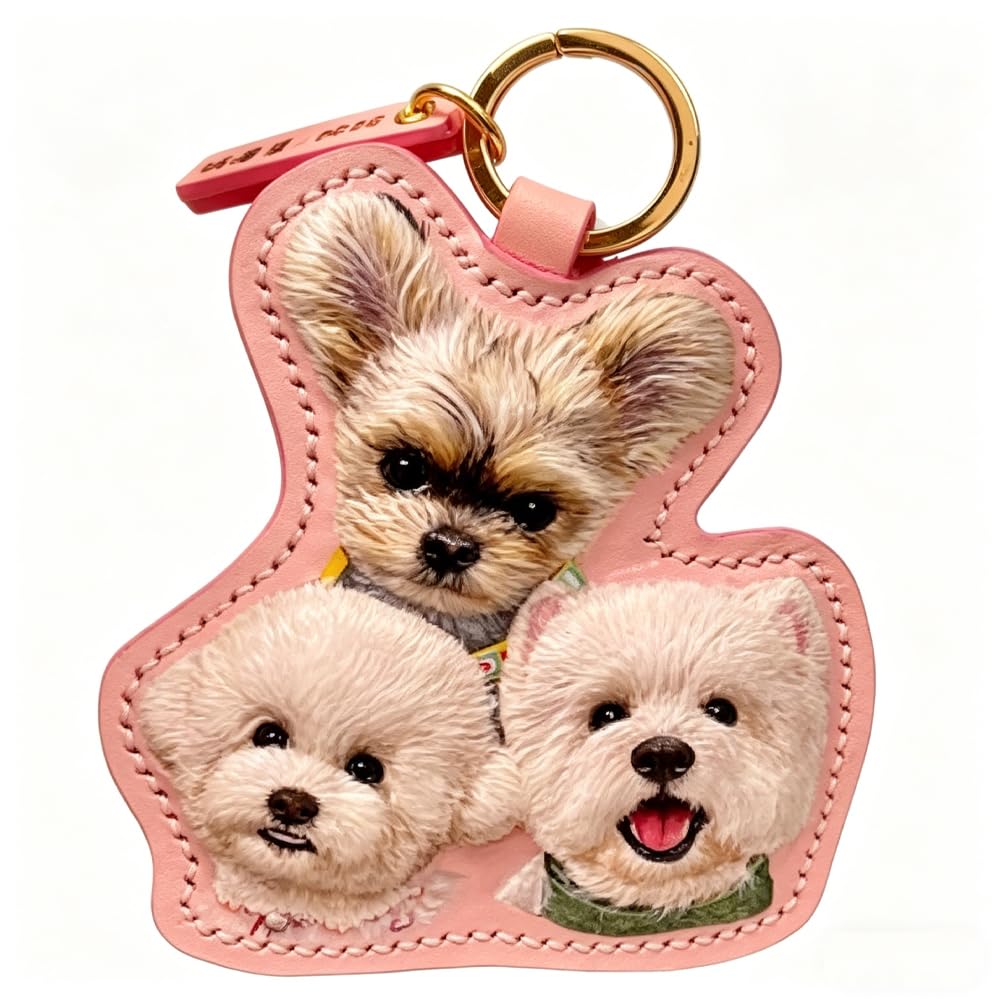 Handmade Stereo Relief Pet Portrait Leather Carving Pendant (Double Pets)