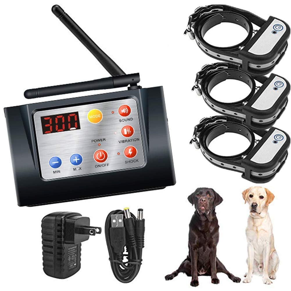 2in1 Wireless Dog Fence Electric Pet Training Containment System, Safe Effective, Adjustable Control Range & Display Distance,for Small,Medium,Large Dogs with Waterproof Rechargeable Receiver Collars,