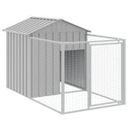 Outdoor Galvanized Steel Dog House with Extended Run Light Gray